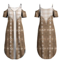 Beige Hawaii Paniolo Quilt Motif Family Matching Summer Maxi Dress and Hawaiian Shirt LT05 Mom's Dress Beige - Polynesian Pride