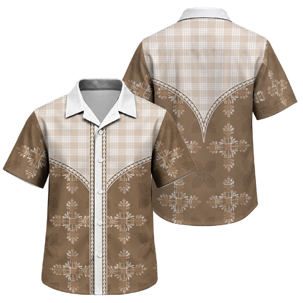 Beige Hawaii Paniolo Quilt Motif Family Matching Summer Maxi Dress and Hawaiian Shirt LT05 Son's Shirt Beige - Polynesian Pride
