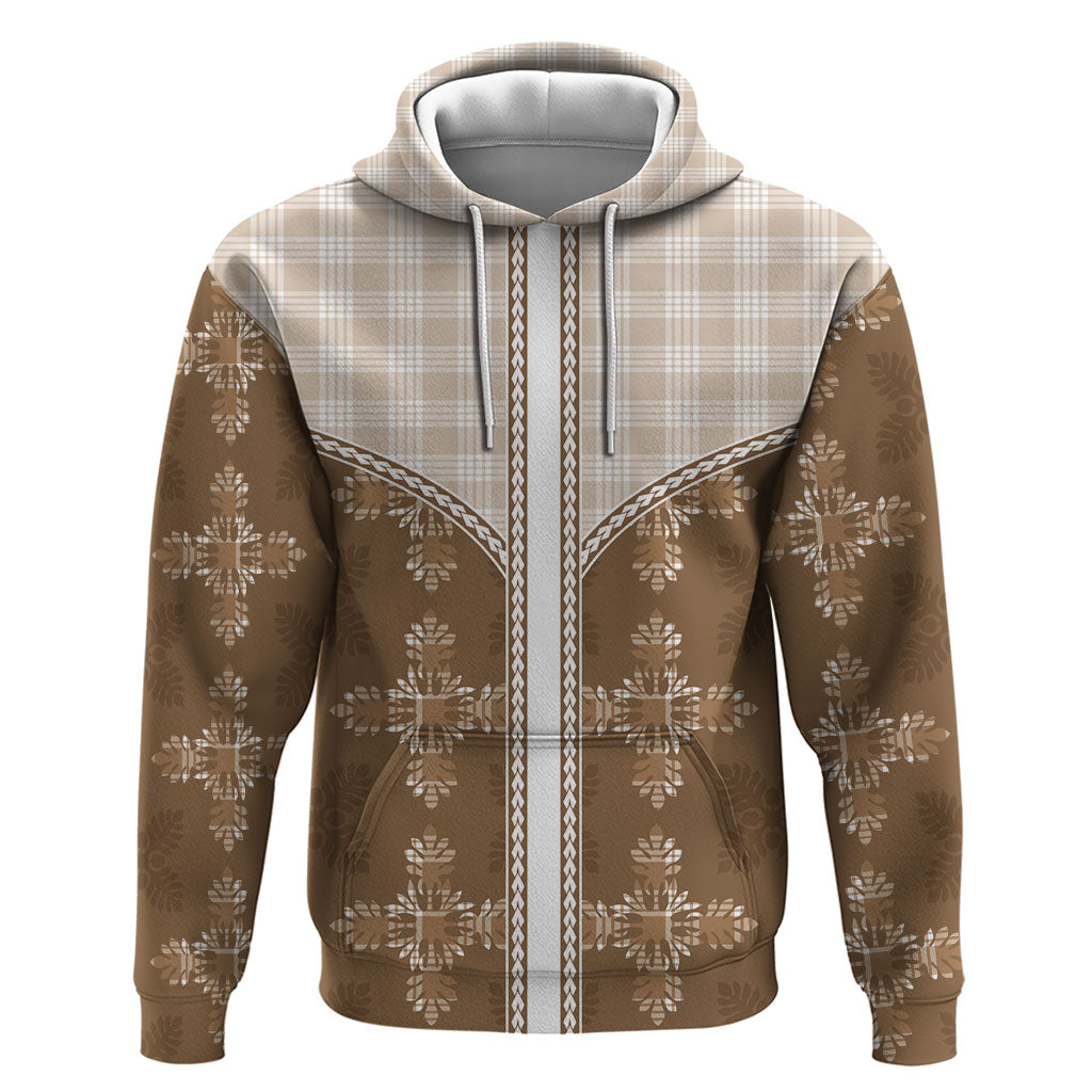 Beige Hawaii Paniolo Quilt Motif Hoodie LT05 Pullover Hoodie Beige - Polynesian Pride