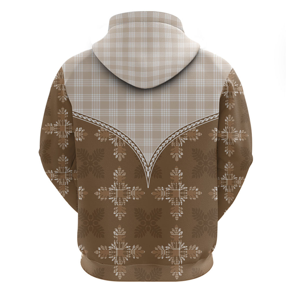 Beige Hawaii Paniolo Quilt Motif Hoodie LT05 - Polynesian Pride