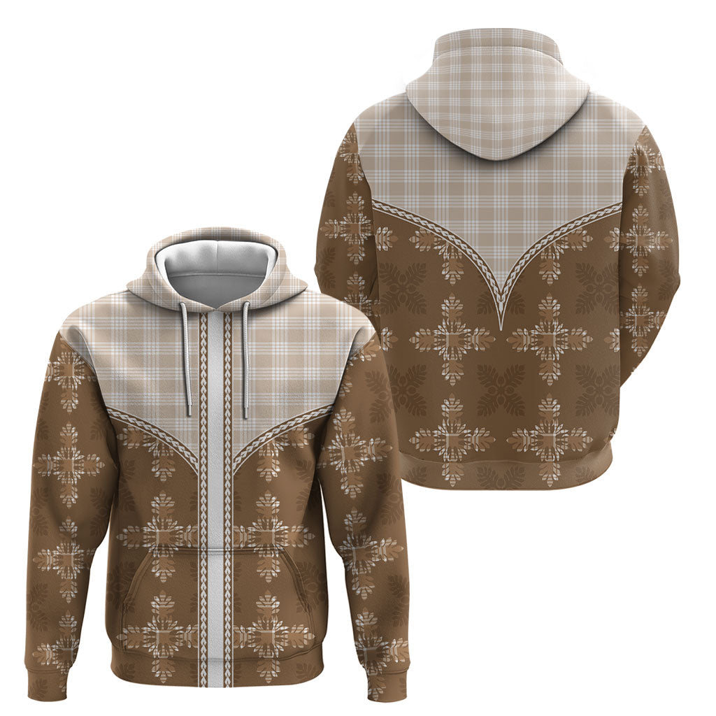 Beige Hawaii Paniolo Quilt Motif Hoodie LT05 - Polynesian Pride