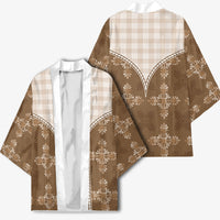 Beige Hawaii Paniolo Quilt Motif Kimono LT05 - Polynesian Pride
