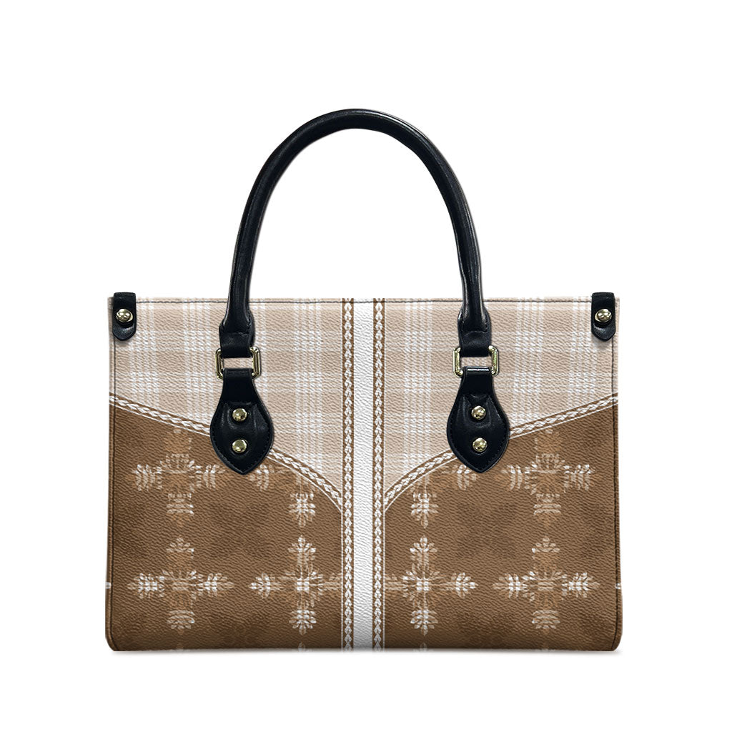 Beige Hawaii Paniolo Quilt Motif Leather Bag LT05 - Polynesian Pride