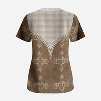 Beige Hawaii Paniolo Quilt Motif Scrub Top LT05 - Polynesian Pride