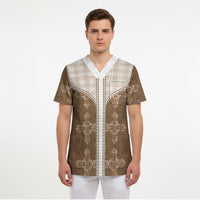 Beige Hawaii Paniolo Quilt Motif Scrub Top LT05 - Polynesian Pride