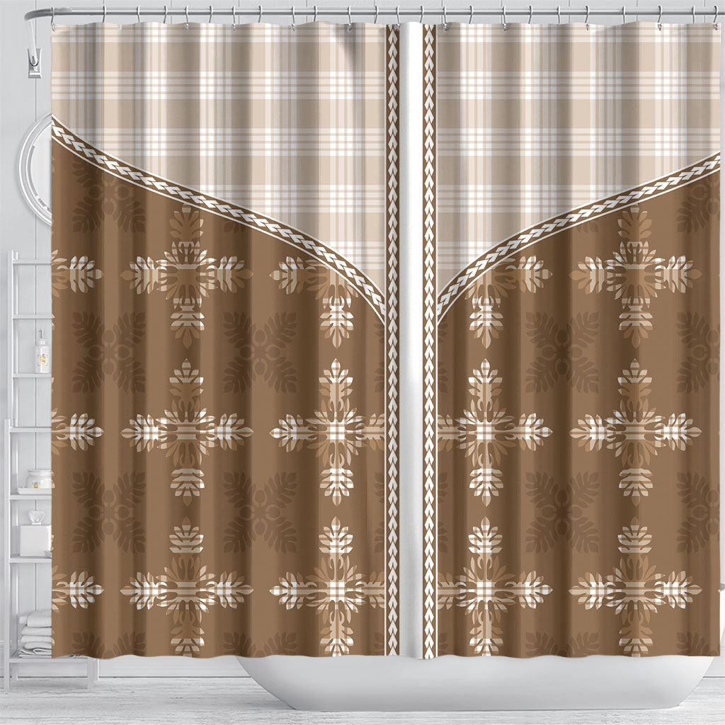 Beige Hawaii Paniolo Quilt Motif Shower Curtain LT05 - Polynesian Pride