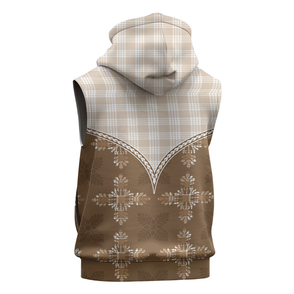 Beige Hawaii Paniolo Quilt Motif Sleeveless Hoodie LT05 - Polynesian Pride
