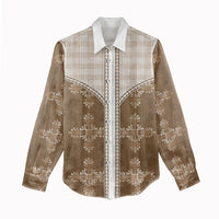 Beige Hawaii Paniolo Quilt Motif Women Casual Shirt LT05 - Polynesian Pride