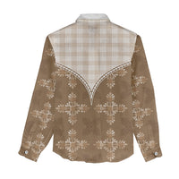 Beige Hawaii Paniolo Quilt Motif Women Casual Shirt LT05 - Polynesian Pride