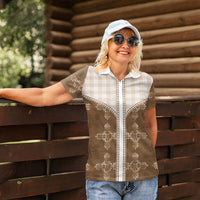 Beige Hawaii Paniolo Quilt Motif Women Polo Shirt LT05 - Polynesian Pride