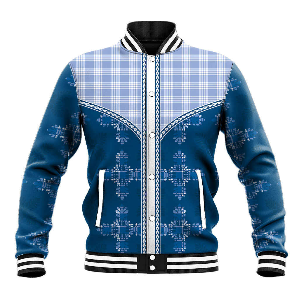 Blue Hawaii Paniolo Quilt Motif Baseball Jacket