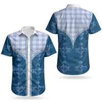Blue Hawaii Paniolo Quilt Motif Couples Matching Puletasi and Hawaiian Shirt LT05 - Polynesian Pride