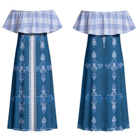 Blue Hawaii Paniolo Quilt Motif Family Matching Off Shoulder Maxi Dress and Hawaiian Shirt LT05 Mom's Dress Blue - Polynesian Pride