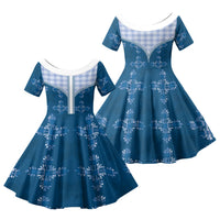 Blue Hawaii Paniolo Quilt Motif Family Matching Off Shoulder Maxi Dress and Hawaiian Shirt LT05 Daughter's Dress Blue - Polynesian Pride