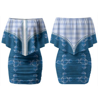 Blue Hawaii Paniolo Quilt Motif Family Matching Off Shoulder Short Dress and Hawaiian Shirt LT05 Mom's Dress Blue - Polynesian Pride