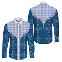 Blue Hawaii Paniolo Quilt Motif Family Matching Summer Maxi Dress and Hawaiian Shirt LT05 Dad's Shirt - Long Sleeve Blue - Polynesian Pride