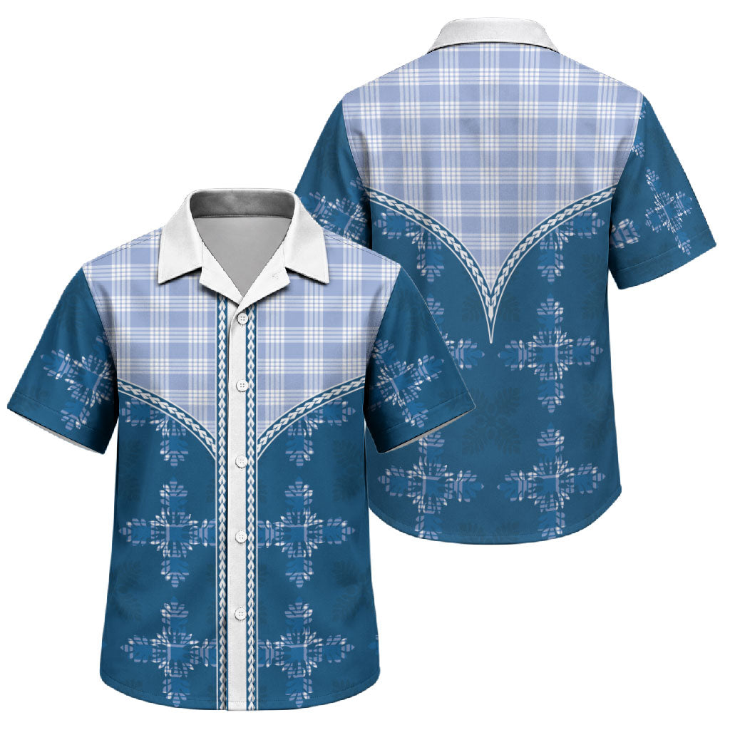 Blue Hawaii Paniolo Quilt Motif Family Matching Summer Maxi Dress and Hawaiian Shirt LT05 Son's Shirt Blue - Polynesian Pride