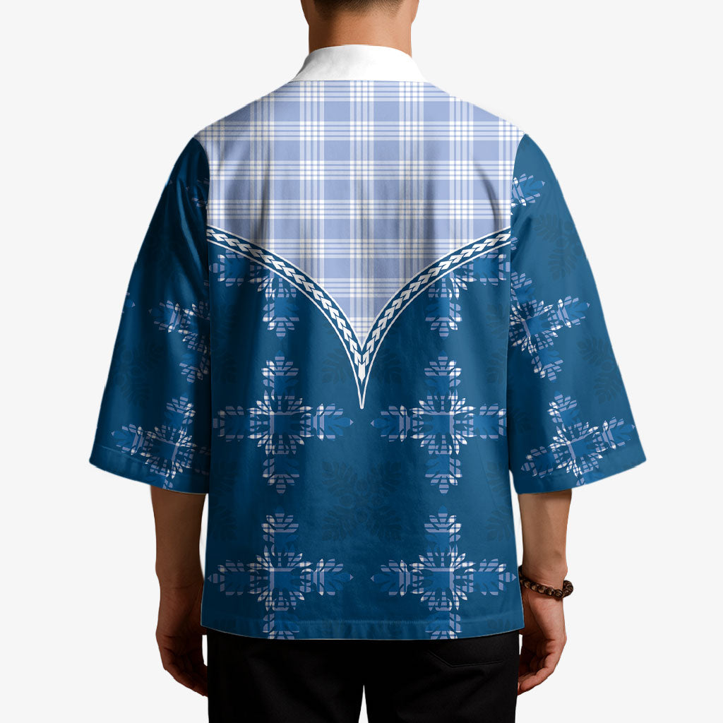 Blue Hawaii Paniolo Quilt Motif Kimono LT05 - Polynesian Pride