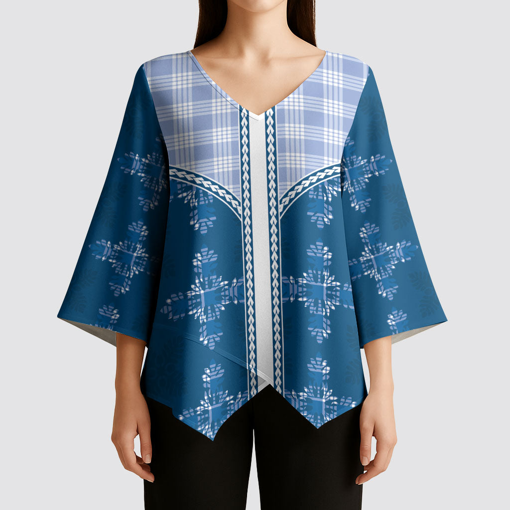 Blue Hawaii Paniolo Quilt Motif Kimono Sleeve Blouse LT05 - Polynesian Pride