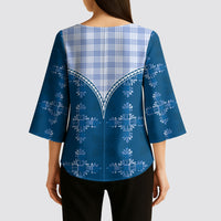 Blue Hawaii Paniolo Quilt Motif Kimono Sleeve Blouse LT05 - Polynesian Pride