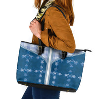 Blue Hawaii Paniolo Quilt Motif Leather Tote Bag LT05 Blue - Polynesian Pride
