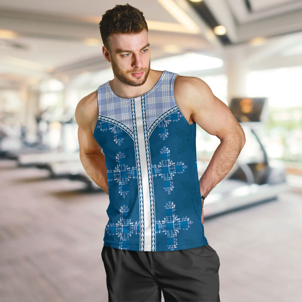 Blue Hawaii Paniolo Quilt Motif Men Tank Top