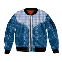 Blue Hawaii Paniolo Quilt Motif Sleeve Zip Bomber Jacket LT05 Unisex Blue - Polynesian Pride