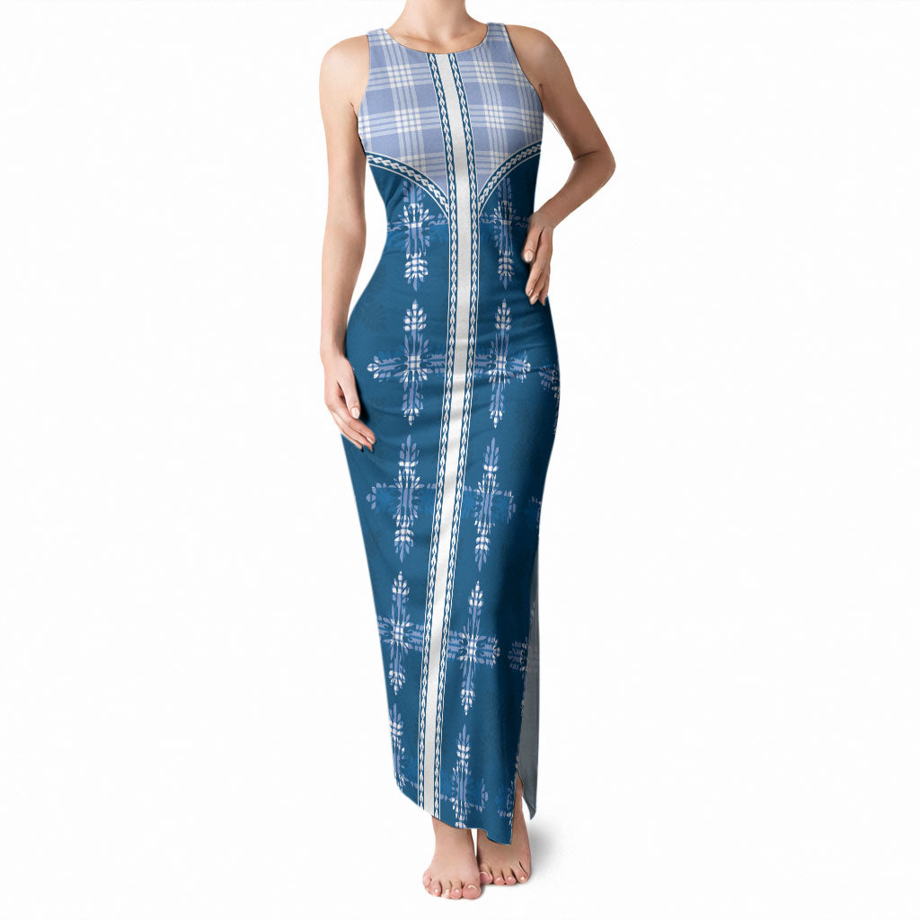 Blue Hawaii Paniolo Quilt Motif Tank Maxi Dress