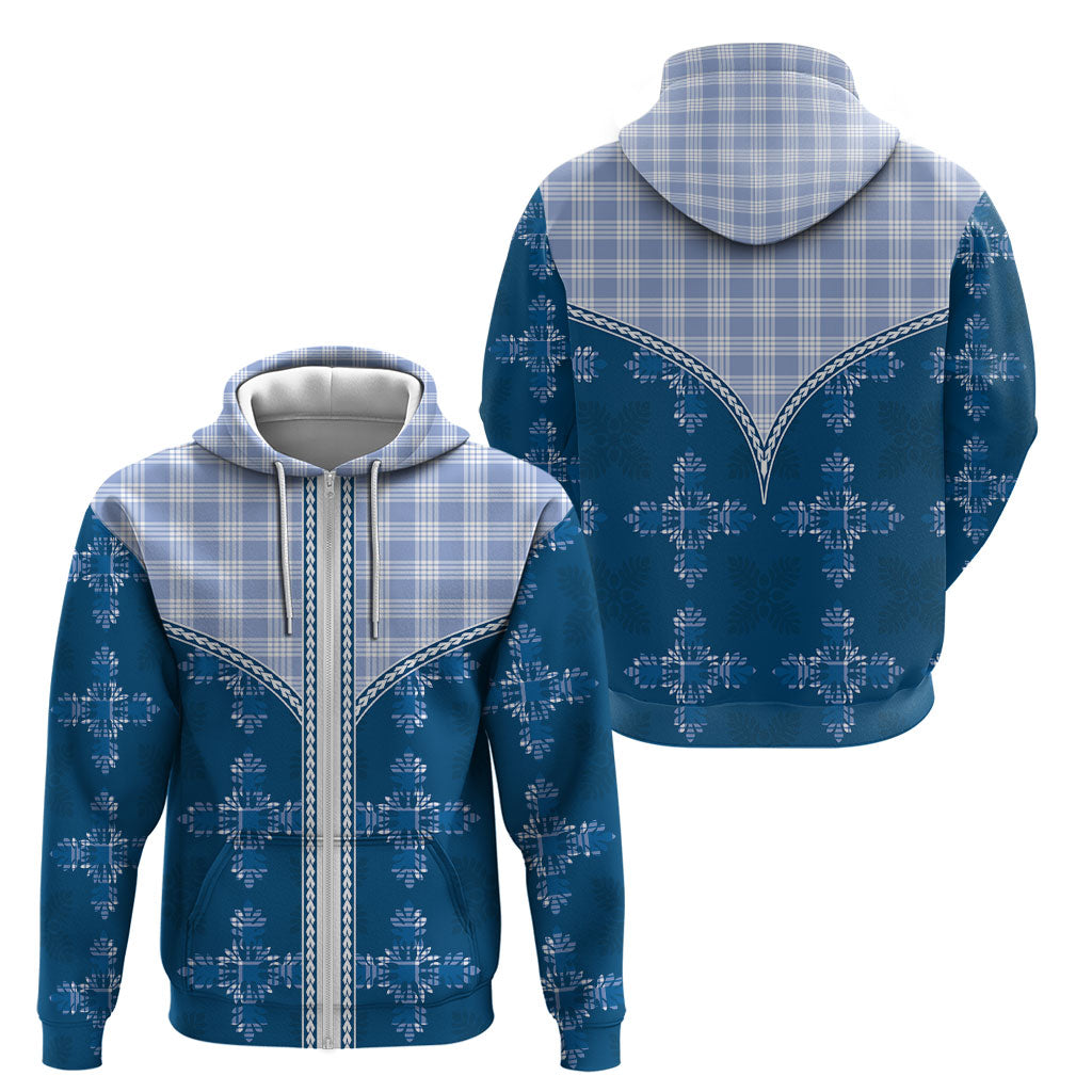 Blue Hawaii Paniolo Quilt Motif Zip Hoodie LT05 - Polynesian Pride