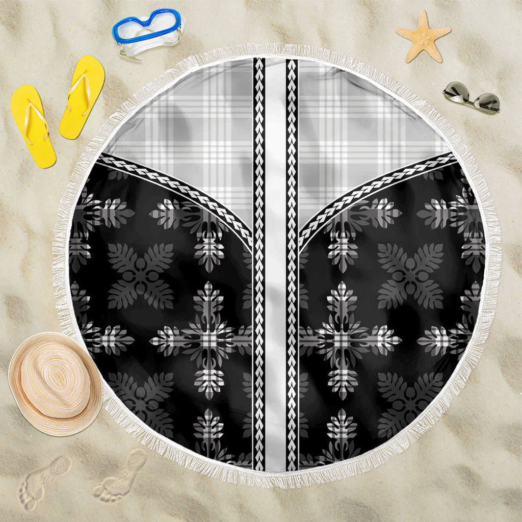 Black Hawaii Paniolo Quilt Motif Beach Blanket LT05 One Size 150cm Black - Polynesian Pride