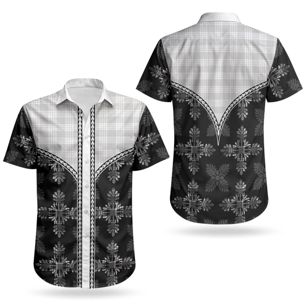 Black Hawaii Paniolo Quilt Motif Couples Matching Puletasi and Hawaiian Shirt LT05 - Polynesian Pride