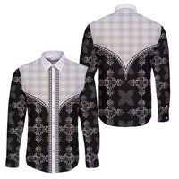 Black Hawaii Paniolo Quilt Motif Family Matching Off Shoulder Maxi Dress and Hawaiian Shirt LT05 Dad's Shirt - Long Sleeve Black - Polynesian Pride