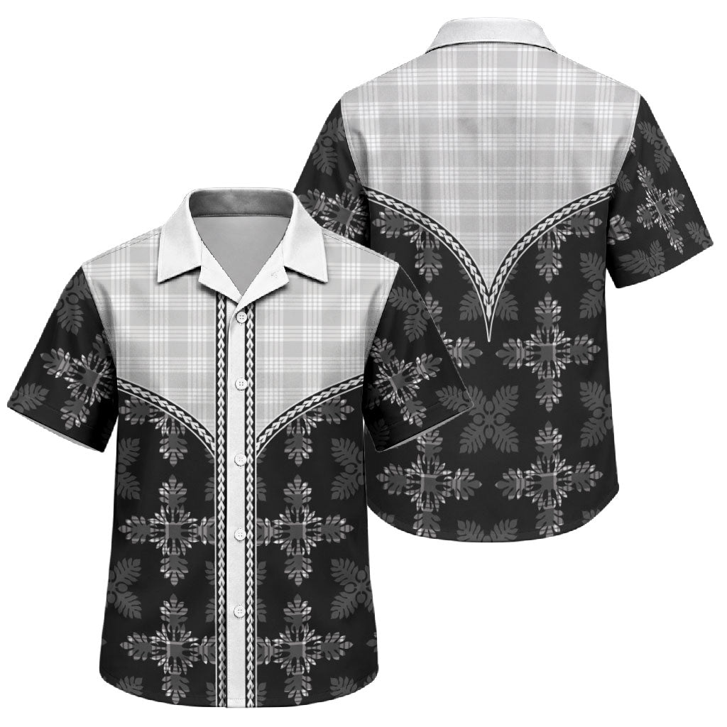 Black Hawaii Paniolo Quilt Motif Family Matching Off Shoulder Maxi Dress and Hawaiian Shirt LT05 Son's Shirt Black - Polynesian Pride