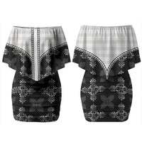 Black Hawaii Paniolo Quilt Motif Family Matching Off Shoulder Short Dress and Hawaiian Shirt LT05 Mom's Dress Black - Polynesian Pride