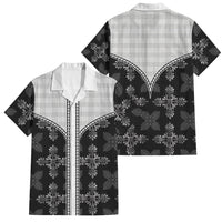Black Hawaii Paniolo Quilt Motif Family Matching Off Shoulder Short Dress and Hawaiian Shirt LT05 Dad's Shirt - Short Sleeve Black - Polynesian Pride