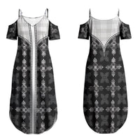 Black Hawaii Paniolo Quilt Motif Family Matching Summer Maxi Dress and Hawaiian Shirt LT05 Mom's Dress Black - Polynesian Pride