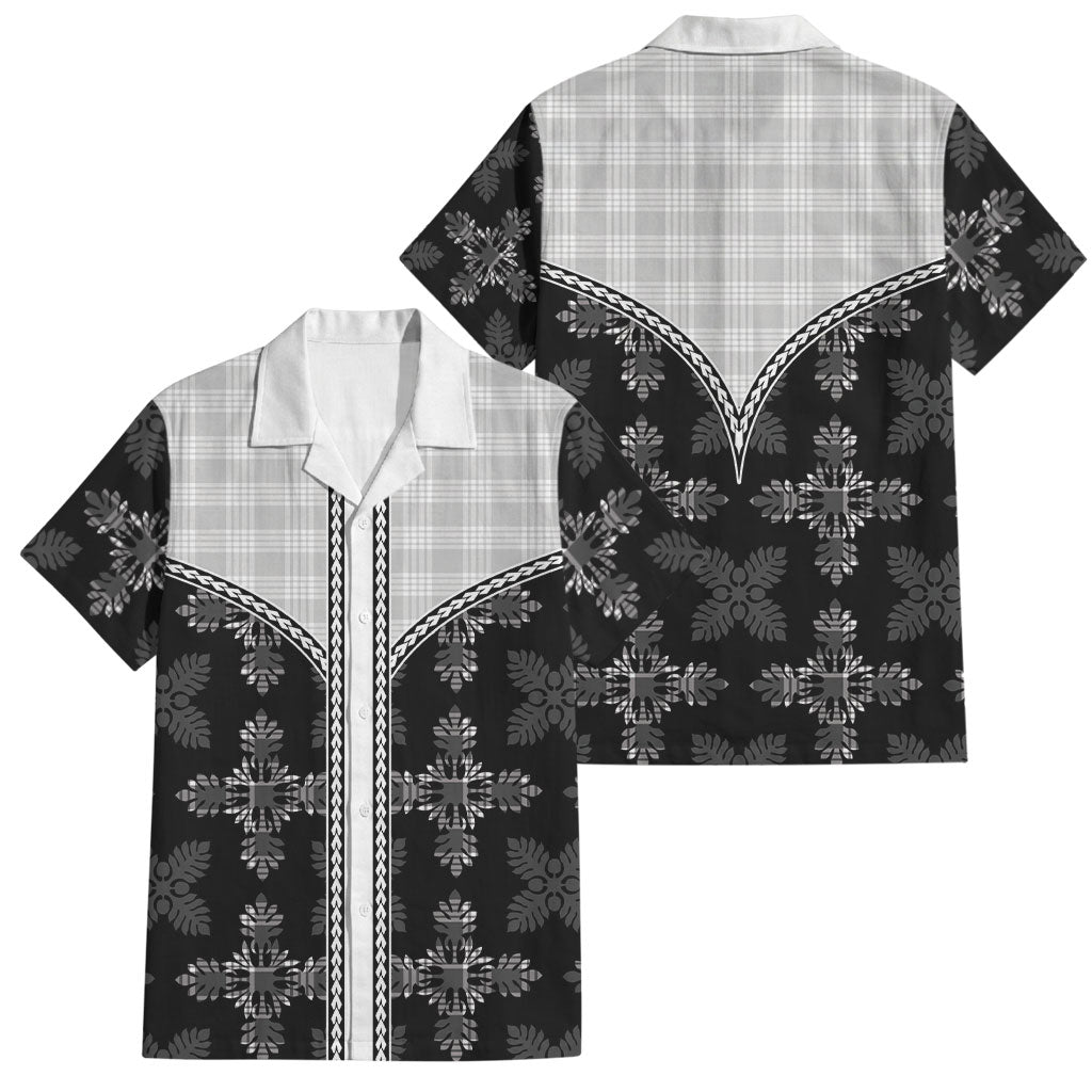Black Hawaii Paniolo Quilt Motif Family Matching Summer Maxi Dress and Hawaiian Shirt LT05 Dad's Shirt - Short Sleeve Black - Polynesian Pride