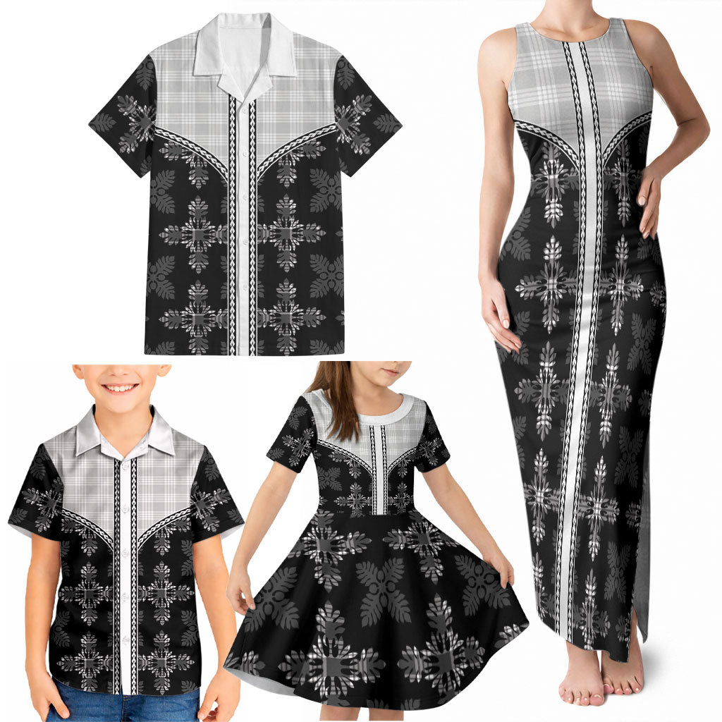 Black Hawaii Paniolo Quilt Motif Family Matching Tank Maxi Dress and Hawaiian Shirt LT05 - Polynesian Pride
