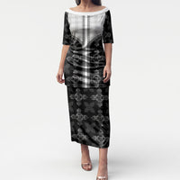 Black Hawaii Paniolo Quilt Motif Puletasi LT05 Long Dress Black - Polynesian Pride