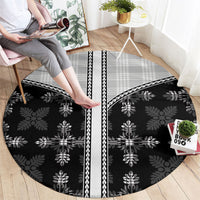 Black Hawaii Paniolo Quilt Motif Round Carpet LT05 - Polynesian Pride