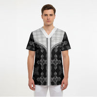 Black Hawaii Paniolo Quilt Motif Scrub Top LT05 - Polynesian Pride