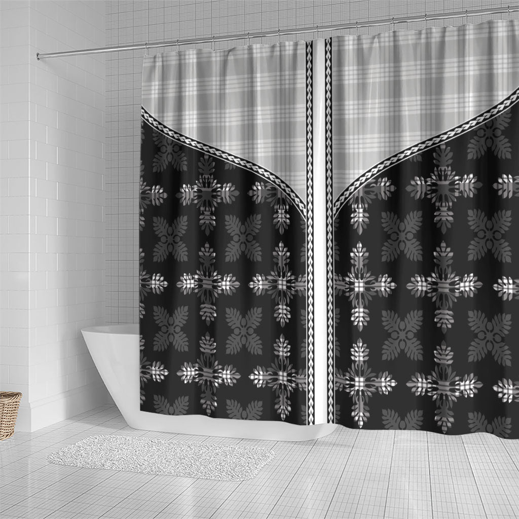 Black Hawaii Paniolo Quilt Motif Shower Curtain LT05 - Polynesian Pride