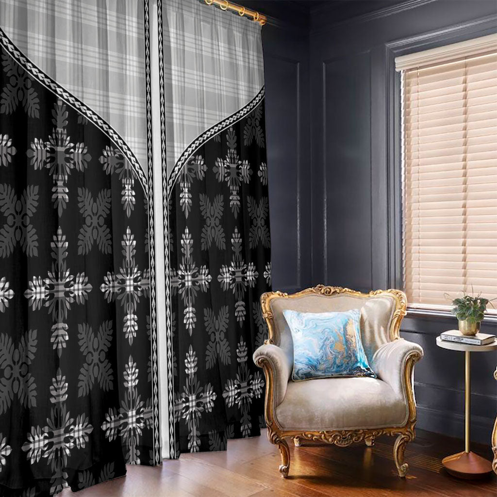 Black Hawaii Paniolo Quilt Motif Window Curtain LT05 - Polynesian Pride
