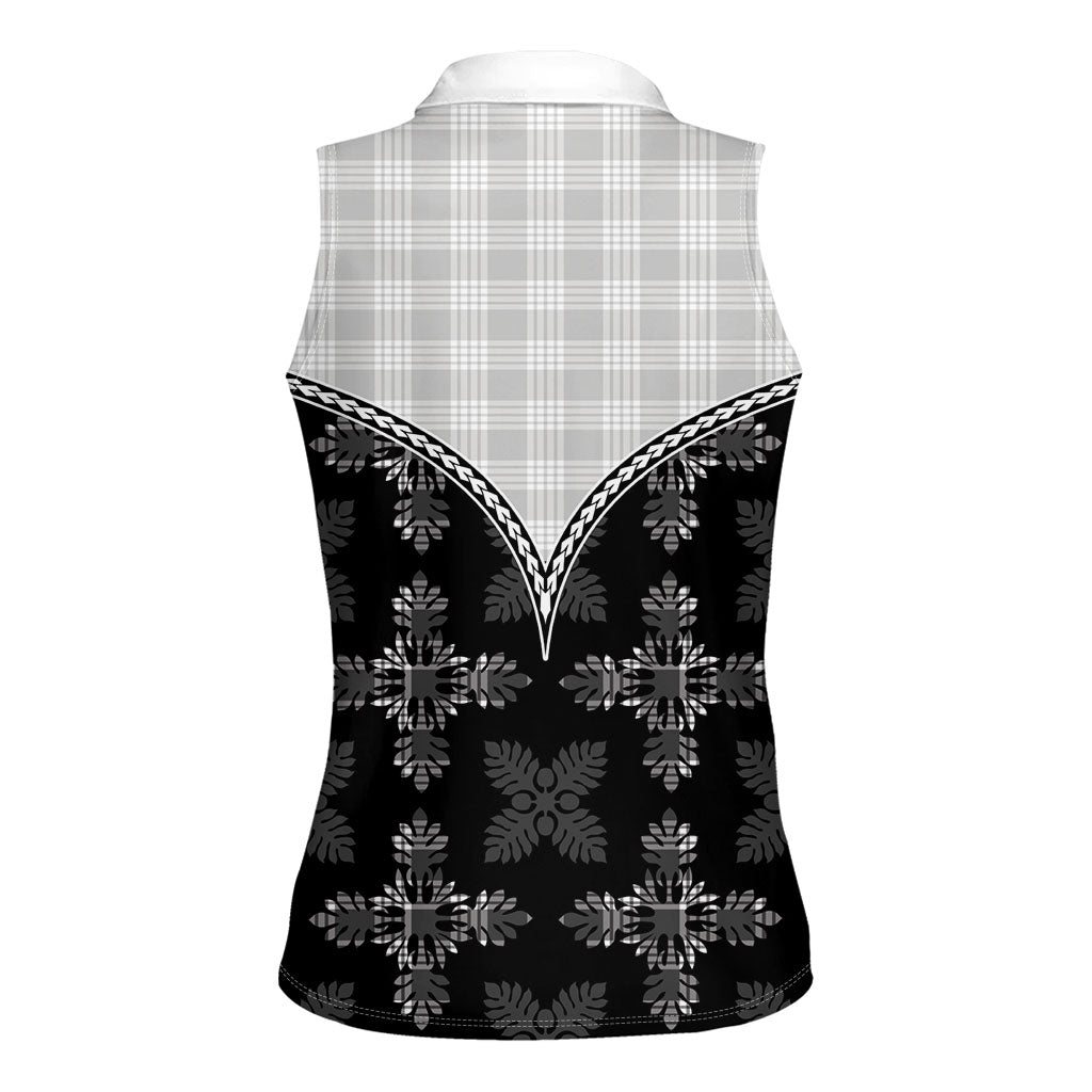 Black Hawaii Paniolo Quilt Motif Women Sleeveless Polo Shirt LT05 - Polynesian Pride