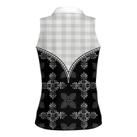 Black Hawaii Paniolo Quilt Motif Women Sleeveless Polo Shirt LT05 - Polynesian Pride