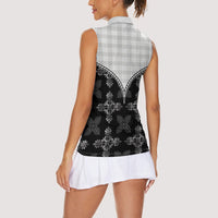 Black Hawaii Paniolo Quilt Motif Women Sleeveless Polo Shirt LT05 - Polynesian Pride