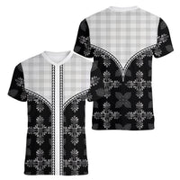 Black Hawaii Paniolo Quilt Motif Women V-Neck T-Shirt LT05 - Polynesian Pride