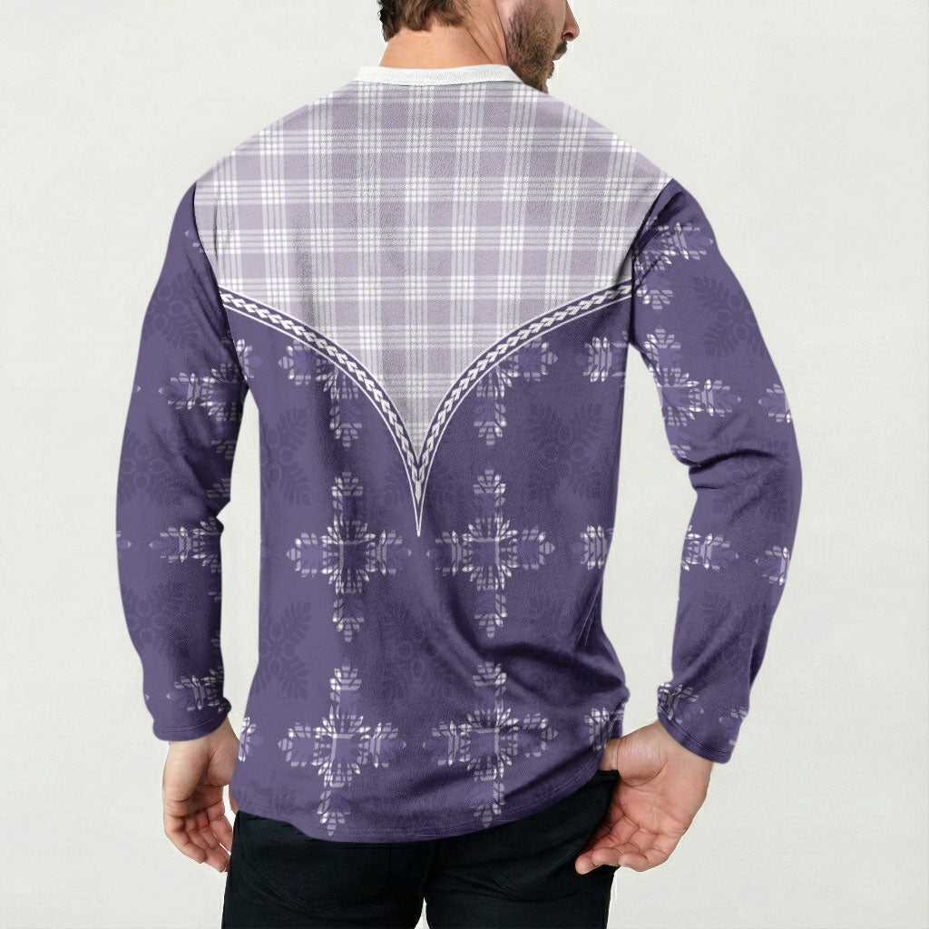 Purple Hawaii Paniolo Quilt Motif Button Sweatshirt LT05 - Polynesian Pride