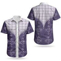 Purple Hawaii Paniolo Quilt Motif Couples Matching Off Shoulder Short Dress and Hawaiian Shirt LT05 - Polynesian Pride