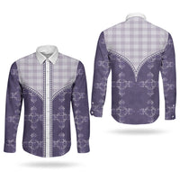 Purple Hawaii Paniolo Quilt Motif Couples Matching Off The Shoulder Long Sleeve Dress and Long Sleeve Button Shirt LT05 - Polynesian Pride